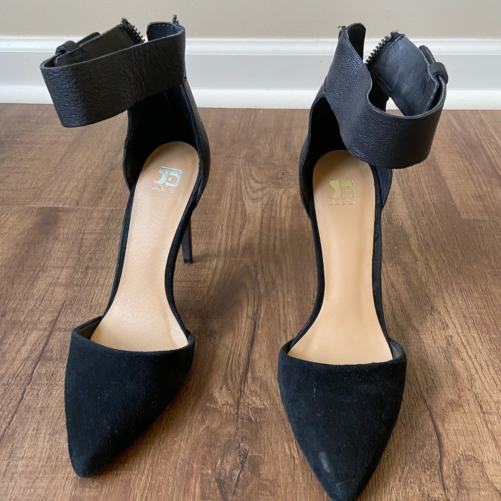 Black suede stiletto heels, size 7